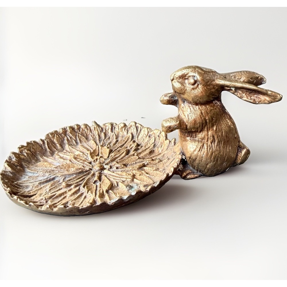 Vintage GATCO Solid Brass Rabbit Trinket Dish Candle Holder Brass Figurine RARE